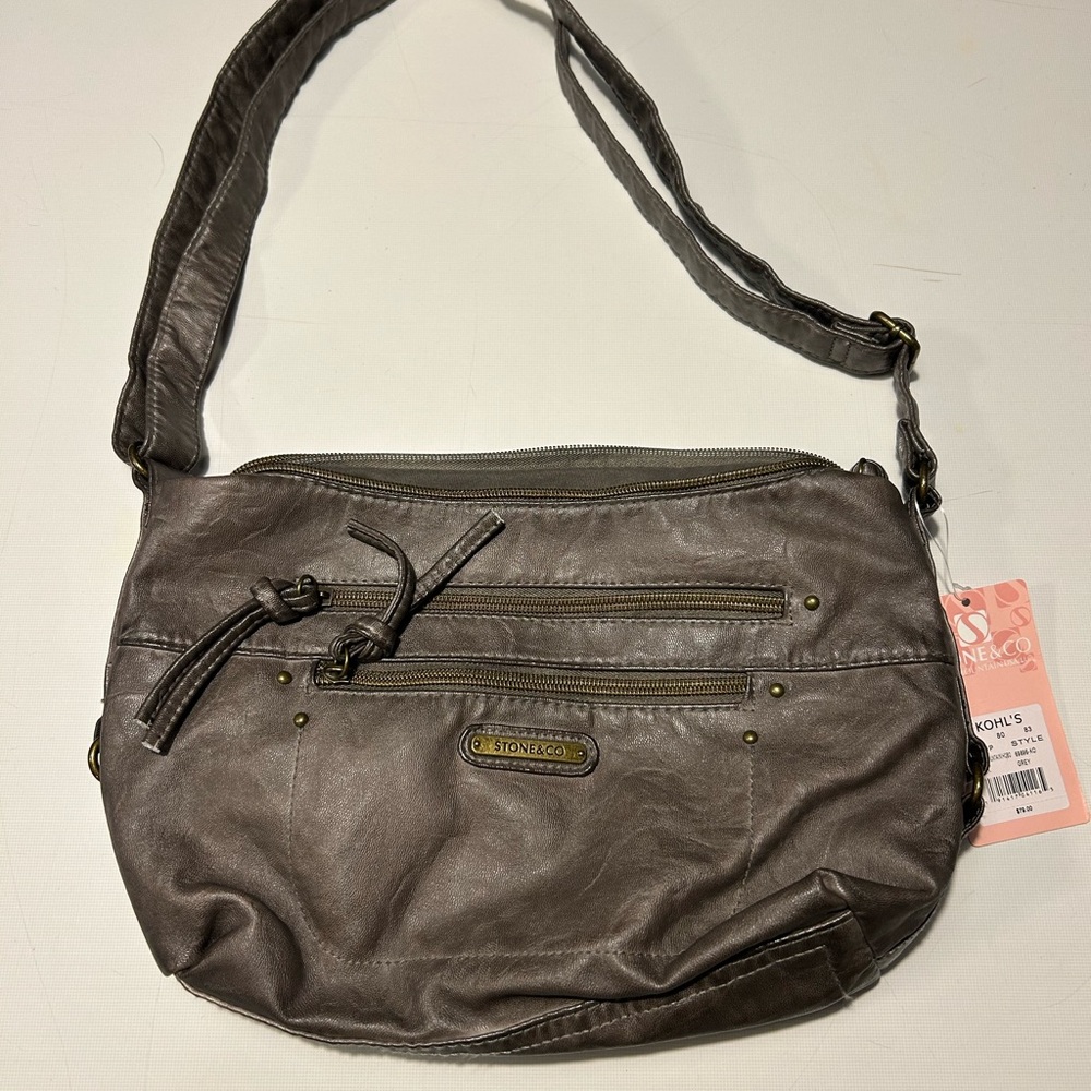 Stone & Co. Gray Leather Crossbody Bag